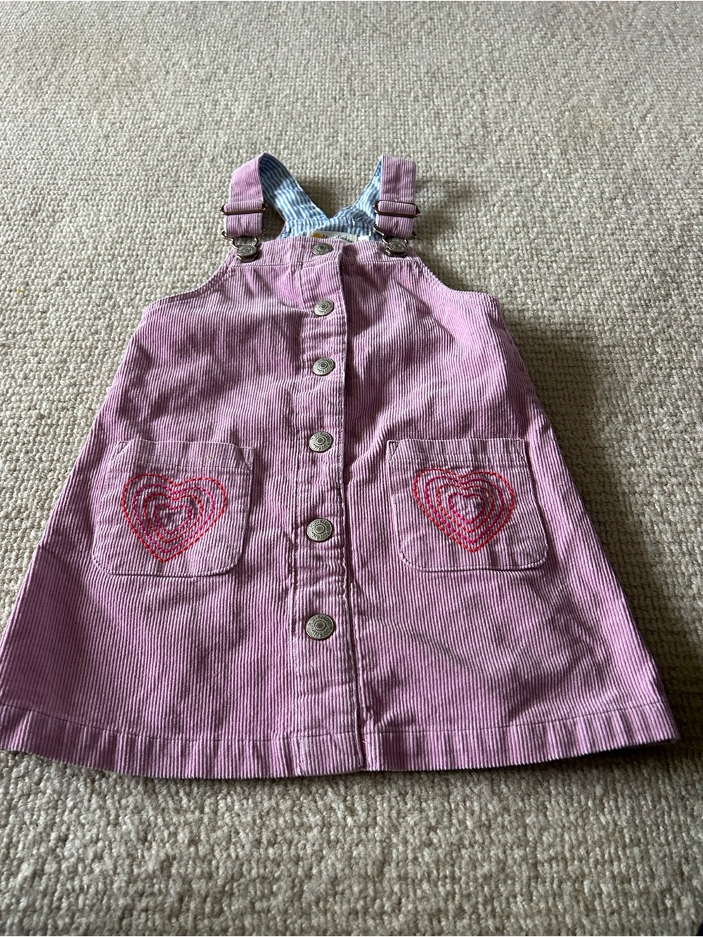Mini Boden Pink Corduroy Heart-Pocket Pinafore Dress